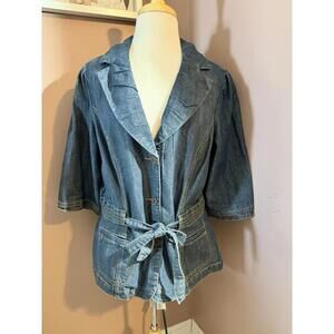 Baccini Denim Blazer Womens 1X Dark Wash Belted Retro